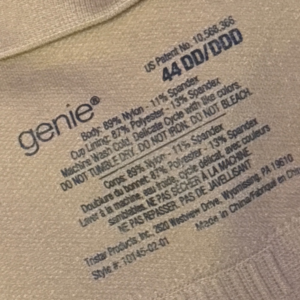 Genie Womens Beige Full Figure Wireless Bra, Size 44DD/DDD - Picture 5 of 7